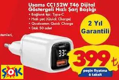 USAMS CC152W T46 DİJİTAL GÖSTERGELİ HIZLI ŞARJ BAŞLIĞI USAMS CC152W T46 DİJİTAL GÖSTERGELİ HIZLI ŞARJ BAŞLIĞI
